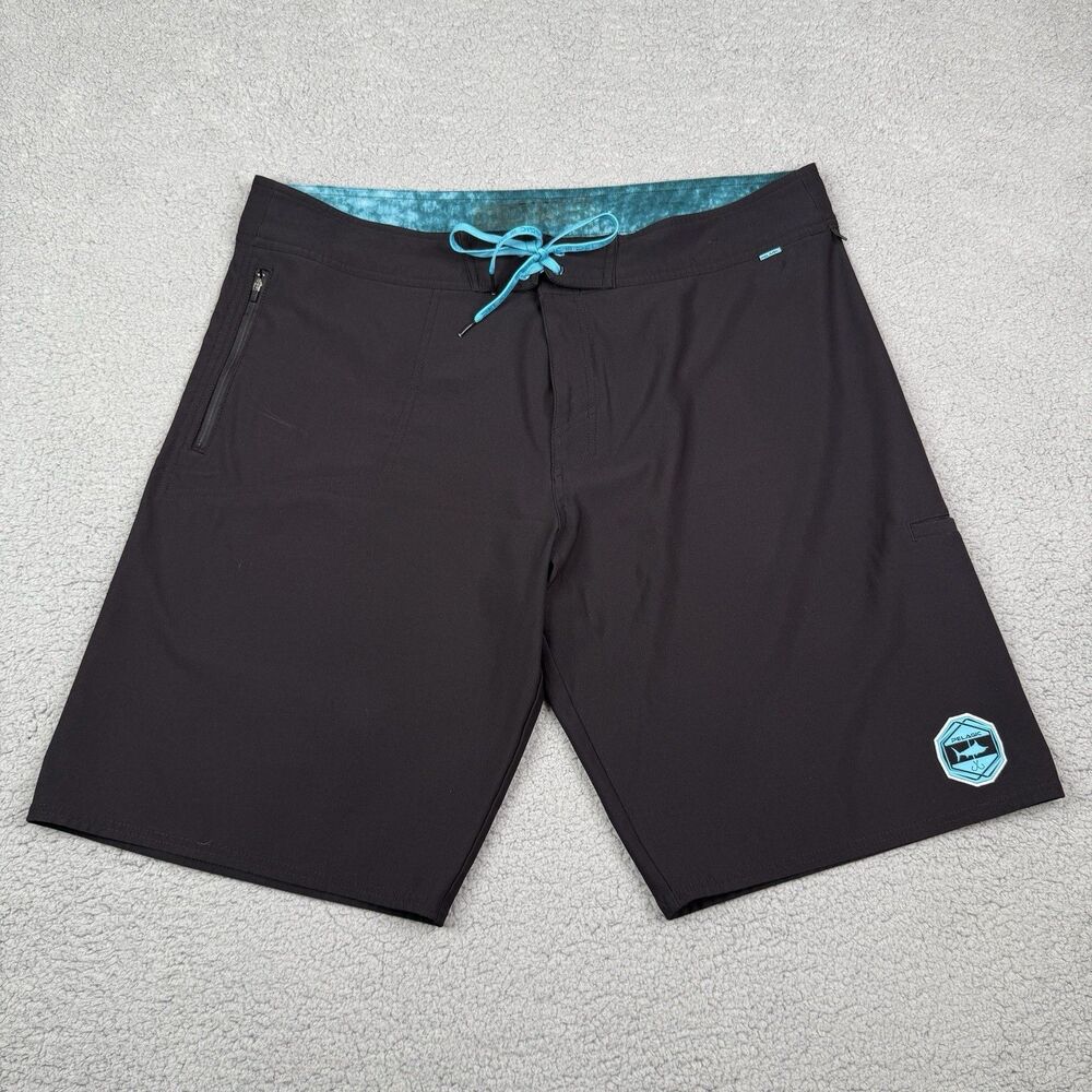 Pelagic‎ Board Shorts Men 40 Black Teal Argonaut Fishing Swim Trunks Hybrid Surf